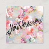 美容院のタイポグラフィのモダンな花の水彩画 スクエア名刺 (正面)