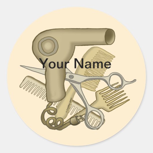 美容院のベージュのラウンドステッカー ラウンドシール (正面)