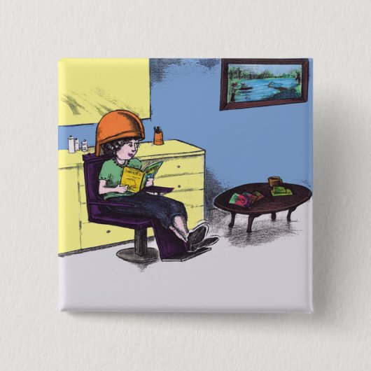 美容院の乾燥毛 缶バッジ (正面)