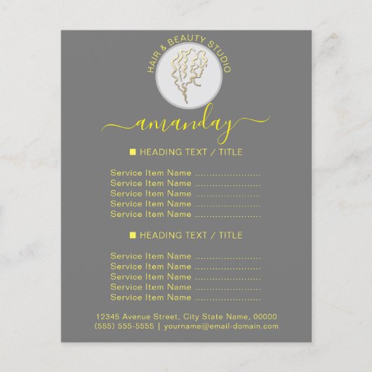 美容院の再開ロゴQRコード価格リスト チラシ (正面)