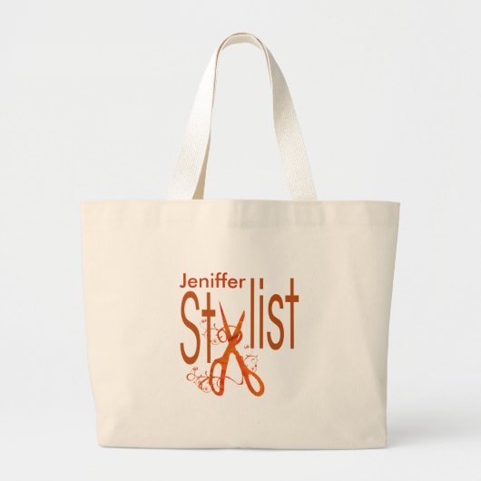 美容院の専門の美容師のはさみ ラージトートバッグ (正面)