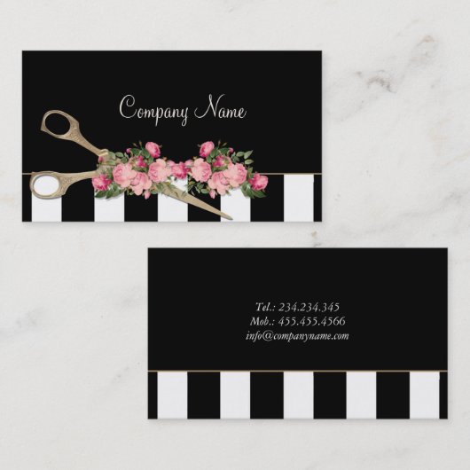 美容院の毛のスタジオのバラのストライプのファッション 名刺 (正面/裏面)
