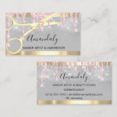 美容院はさみピンクコイフールメイクアップアーティスト 名刺 (正面/裏面)