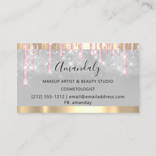 美容院はさみピンクコイフールメイクアップアーティスト 名刺 (裏面)