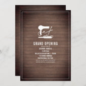 美容院オープンのヘアツール ラスティックウッド 招待状 (正面/裏面)