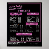 美容院サービス価格リスト モダン ブラック ピンク ポスター (正面)