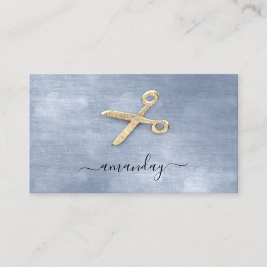 美容院スタイリスト黄金はさみブルー 名刺 (正面)