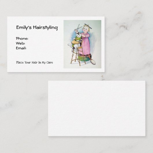 美容院ビジネス: かわいい子供の切断猫の毛 名刺 (正面/裏面)