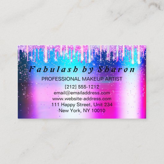 美容院メイクアップまつげピンクルクス垂れ下がり鋏 名刺 (裏面)