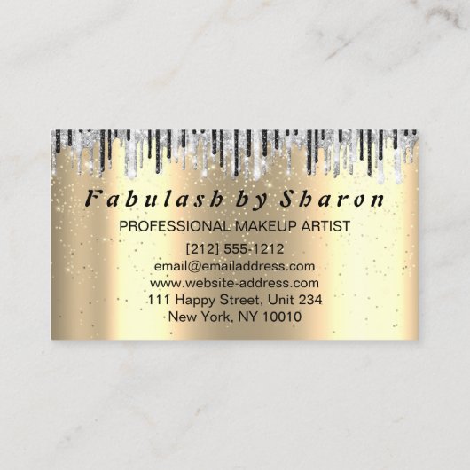 美容院メイクアップまつ毛金ゴールドハサミ 名刺 (裏面)