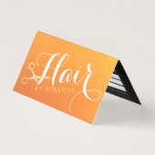 美容院メイクアップオレンジ金ゴールドはさみ価格表 名刺 (正面)