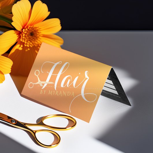 美容院メイクアップオレンジ金ゴールドはさみ価格表 名刺