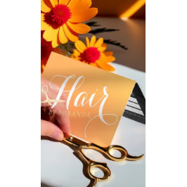 美容院メイクアップオレンジ金ゴールドはさみ価格表 名刺