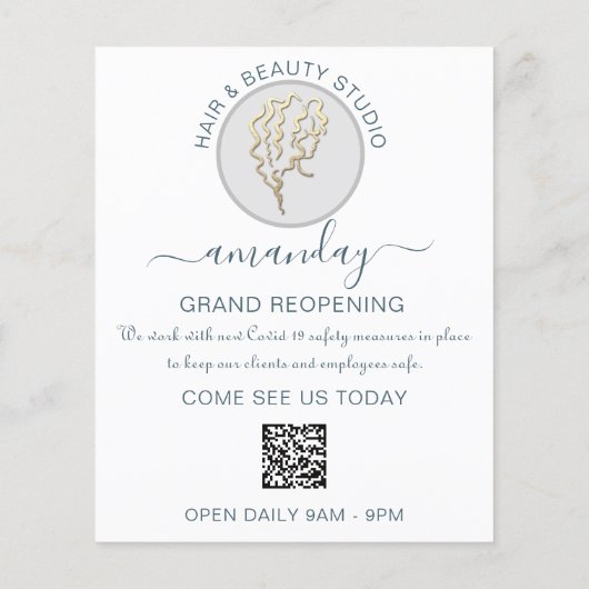 美容院再開 ロゴ QRコード 価格 白 チラシ (裏面)