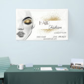 美容院　ヘアカット　ハサミ　美容師　モダン 横断幕 (トレードショー)