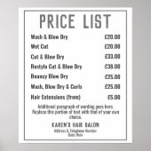 美容院　ヘアサロン　料金表　ポスター ポスター (正面)