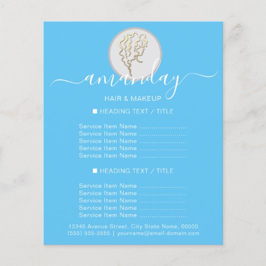 美容院 ヘアデザイナー ロゴ ゴールド ブルー チラシ (正面)