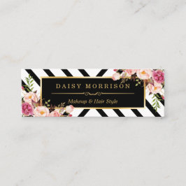 美容院 花柄 ゴールド アブストラクト ラインパターン スキニー名刺