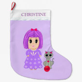 美少女と猫 ラージクリスマスストッキング (正面)