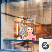 美少女と花の美容院 QRコード付き ウィンドウサイン (カフェ窓)