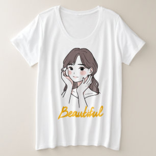 「美少女の美学 スタイリッシュ&トレンディーデザイン プラスサイズTシャツ