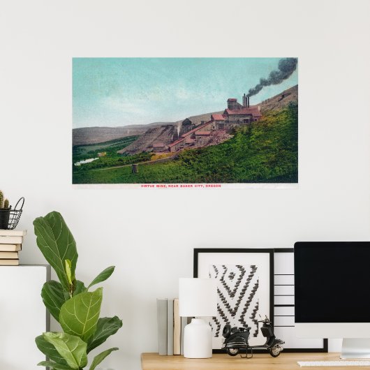 美徳マイニングベーカー市の空中表示 ポスター (ホームオフィス)