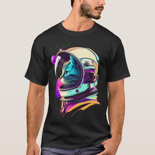 美意識の蒸気波宇宙猫80年代90年代宇宙飛行士 1 Tシャツ (正面)