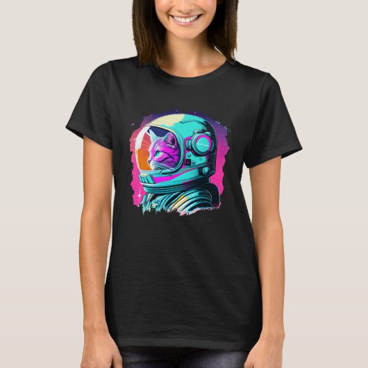 美意識の高いヴェイパーウェーブ宇宙猫 80年代 90年代 宇宙飛行士 1 Tシャツ (正面)
