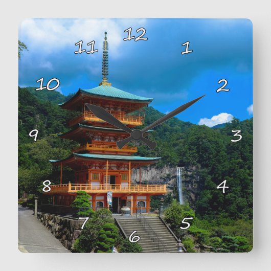 美日本のしい塔と滝 スクエア壁時計 (正面)