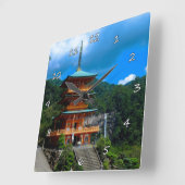 美日本のしい塔と滝 スクエア壁時計 (傾斜)