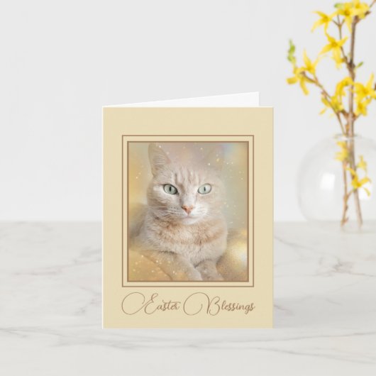 美猫ハッピーイースターグリーティングカード カード (黄色い花)