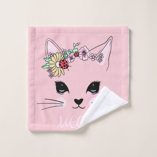 美猫顔ニャーピンクかわいい子おもしろい猫 ウォッシュタオル (ウォッシュタオル)