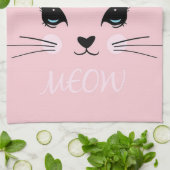 美猫顔ニャーピンクかわいい子おもしろい猫 キッチンタオル (折り畳み)