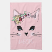 美猫顔ニャーピンクかわいい子おもしろい猫 キッチンタオル (縦)