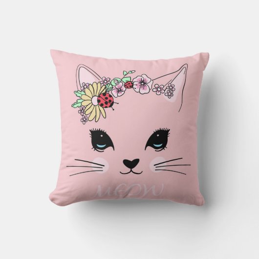 美猫顔ニャーピンクかわいい子おもしろい猫 クッション (正面)