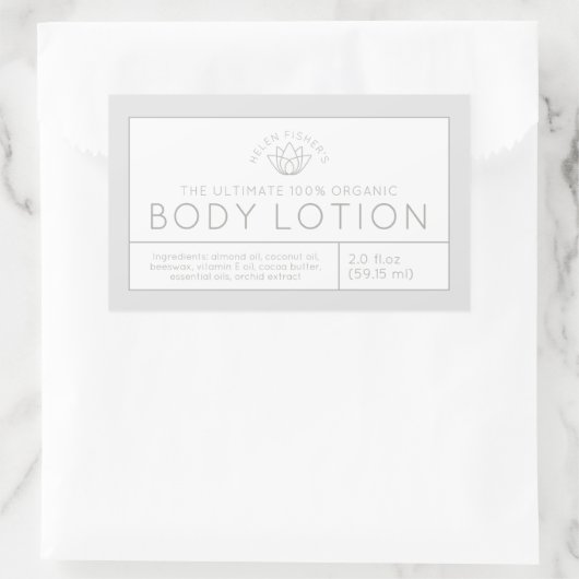 美白製品成分ラベル 灰白色蓮の花 長方形シール (バッグ)