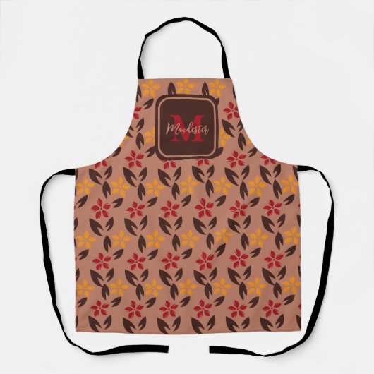 美的かわいらし茶色モノグラム花柄 エプロン (正面)