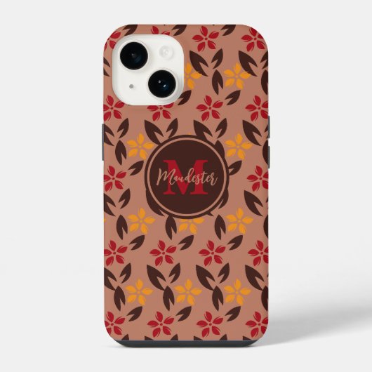 美的かわいらし茶色モノグラム花柄 iPhoneケース (裏面)