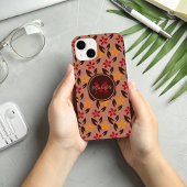 美的かわいらし茶色モノグラム花柄 iPhoneケース