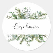 美的で新鮮な緑のパーソナライズ名 ラウンドシール (正面)