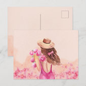 美的なピンクの花束の少女のポストカード ポストカード (正面/裏面)