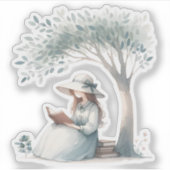 美的な水の色の女読の子の本の恋人 シール (正面)