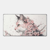 美的な猫とピンクの花 デスクマット (正面)