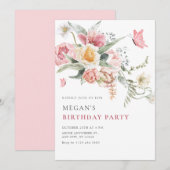 美的な花の柔らかなパステルカラーの水彩画 招待状 (正面/裏面)