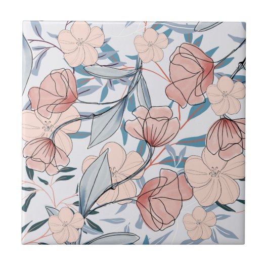 美的な花柄 タイル (正面)