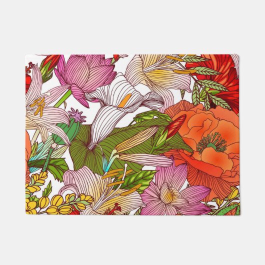 美的な花柄 ドアマット (正面)