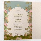 美的インディアン結婚のQRコードすべてを1つにまとめる 三つ折り招待状 (内部最初)