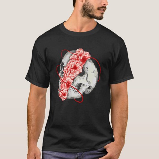 美的グランジスカルと桜花 Tシャツ (正面)