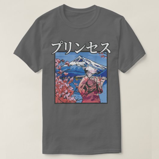 美的サムライ日本のガールさくらんぼ花   Tシャツ (デザイン正面)