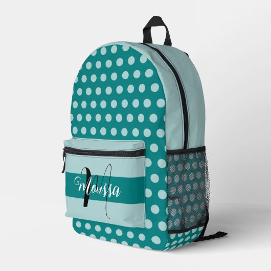 美的ティール（緑がかった色）カラー最高の-イニシャル名モノグラム プリントバックパック (裏面右端)